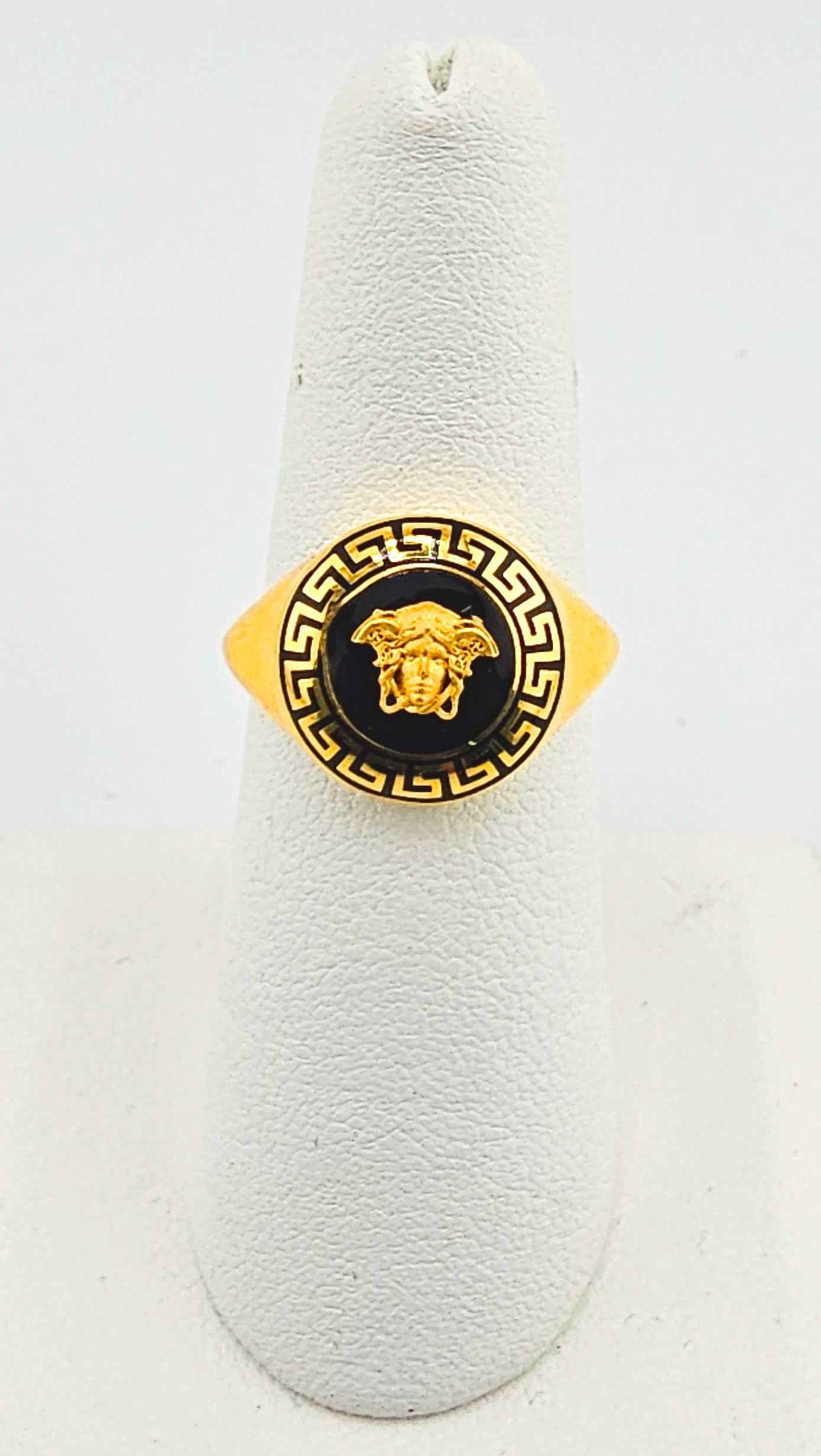21K Black Greek Key Medusa Ring