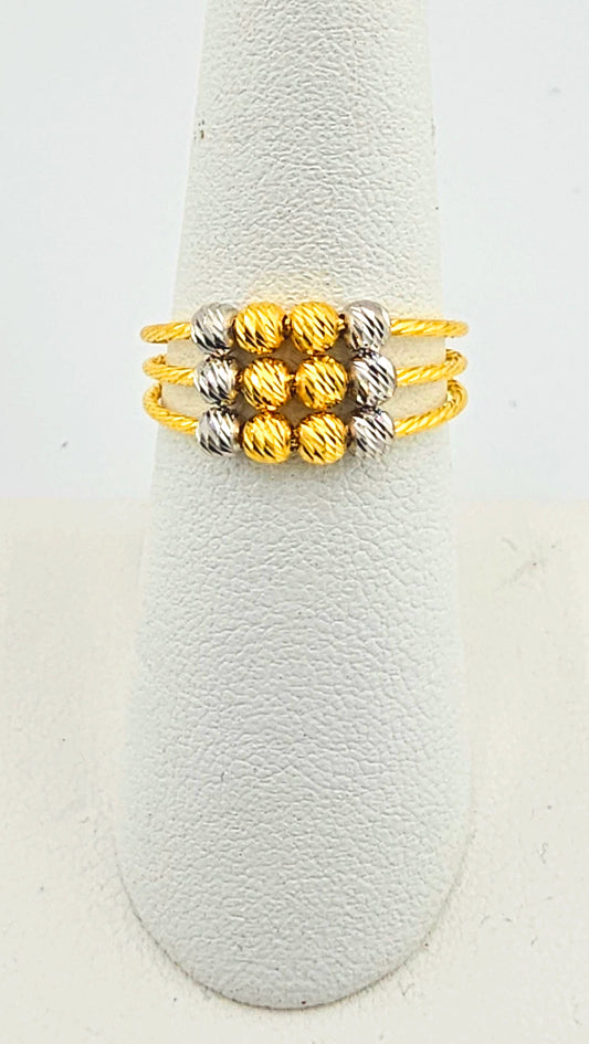 22K 2-Tone 3 Line Bead Design Ring